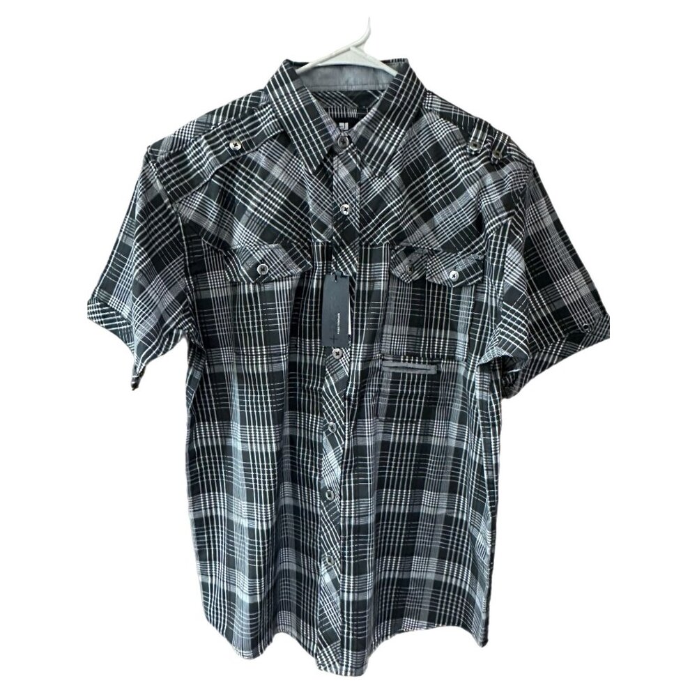 PJ Mark Mens Size XL Black & Gray Short Sleeve Button Up Shirt NEW